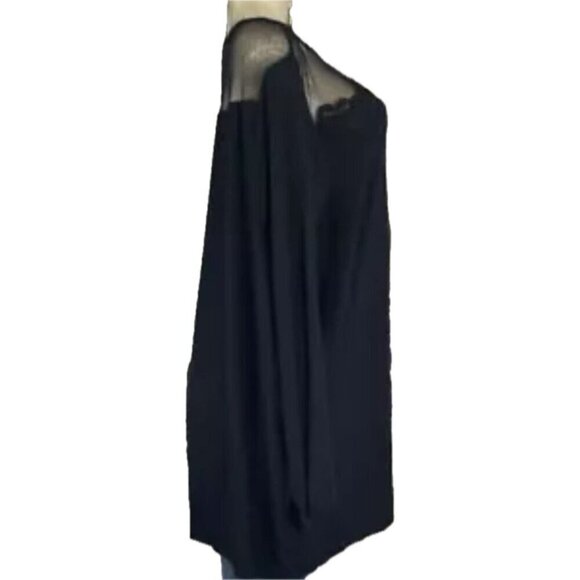 Roaman's +22/24 Black Illusion Sheer Mesh Lace Crew Neck Long Mesh Sleeve Top - Picture 3 of 6